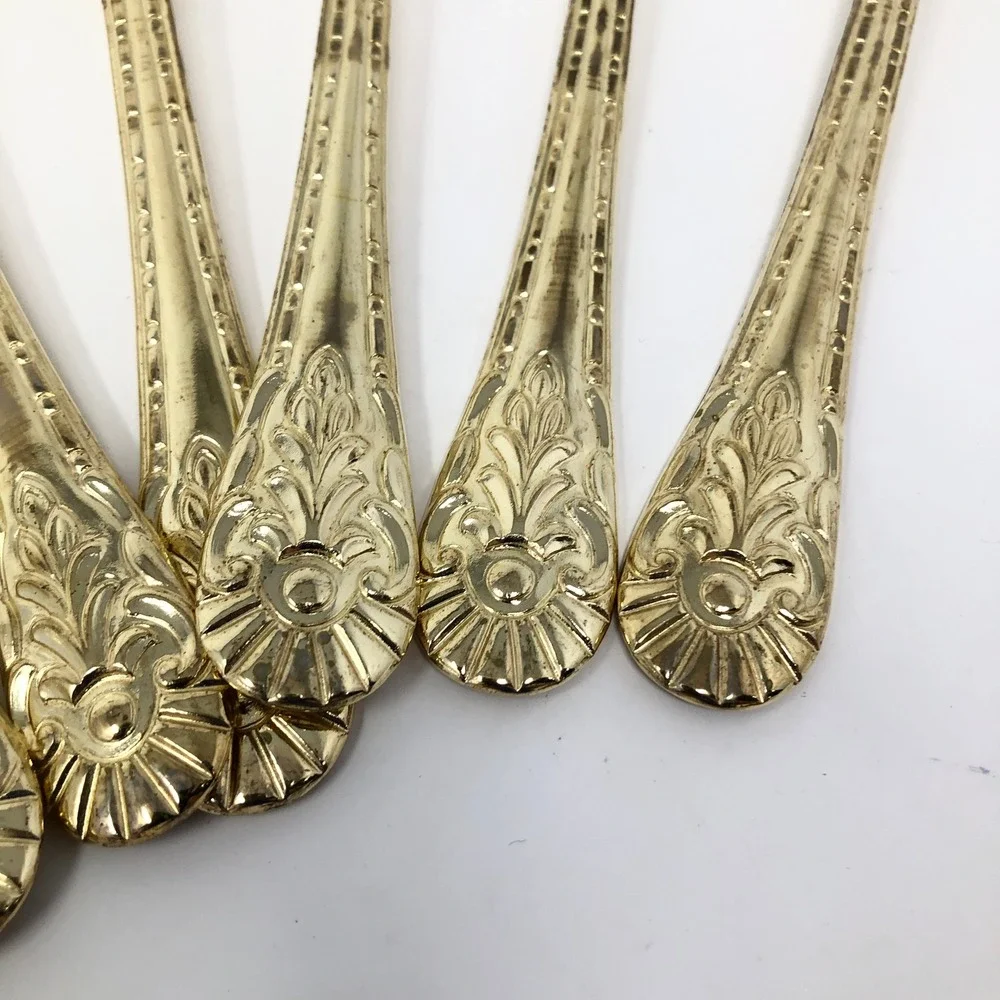Vintage EP Zinc Gold Tone Ornate Floral Scroll Teaspoons Set of 10 Demitasse